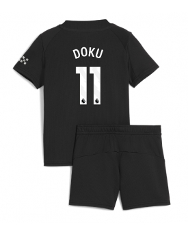 Billige Fotballdrakt Manchester City Jeremy Doku #11 Replika Bortedraktsett Barn 2025-26 Kortermet (med bukser)